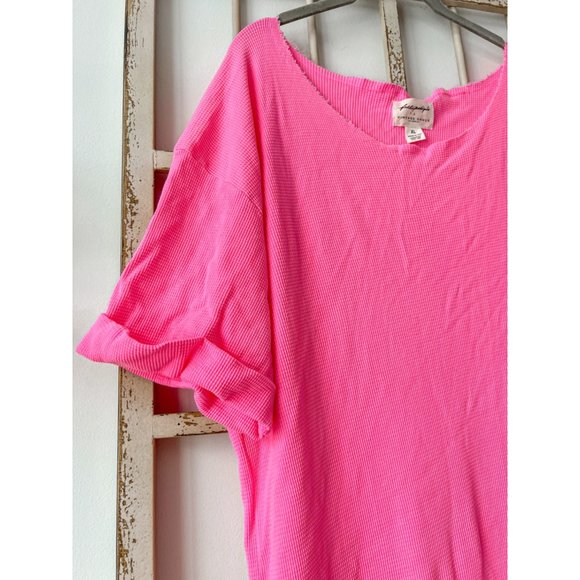 NEW Vintage Souls Free People Neon Pink Solid Vortex Maxi T-Shirt Dress - XL - Picture 4 of 7